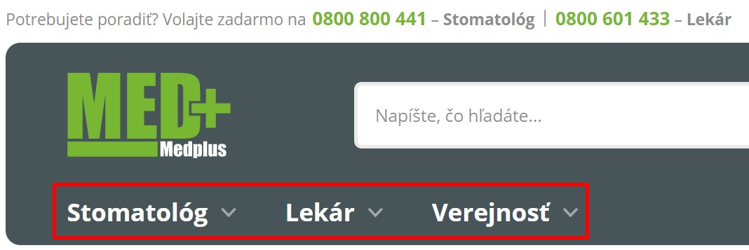 Hlavné kategórie e-shopu