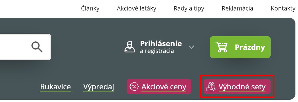 Špeciálne ponuky v sekcii Výhodné sety