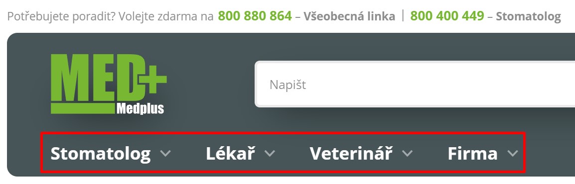 Hlavní kategorie e-shopu